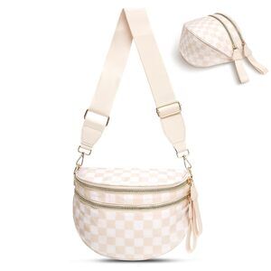 9441 Checkered Crossbody Bag,Nylon Bum Bags Crossbody,Spacious Sling Bag
